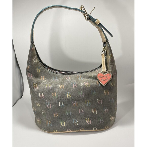 Project Bag Y2K Dooney & Bourke Gray with Rainbow Monogram - rainbow zipper - Picture 1 of 14